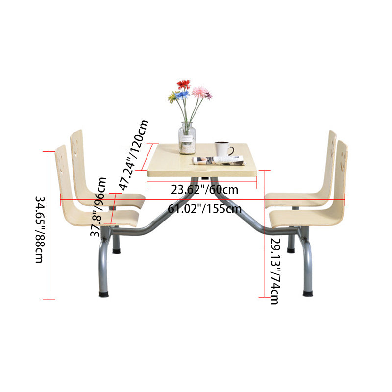 Ensemble de table et chaises à manger en une pièce pour 4 places avec matériel en bois de simplicité moderne et sourire rectangulaire 