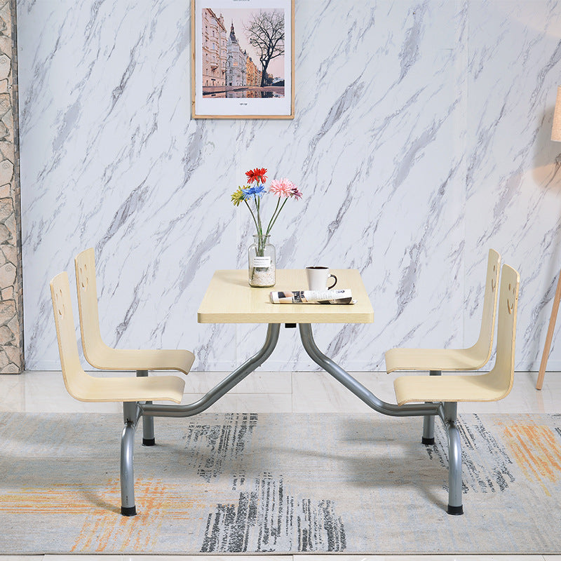 Ensemble de table et chaises à manger en une pièce pour 4 places avec matériel en bois de simplicité moderne et sourire rectangulaire 