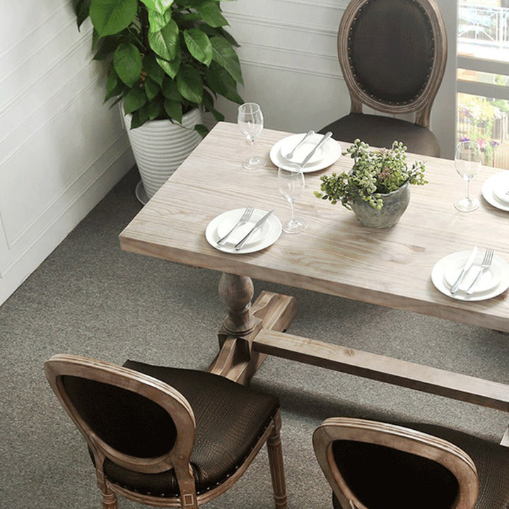Ensemble de table à manger et chaises rectangulaires en bois massif vintage traditionnel pour 4/6 places 