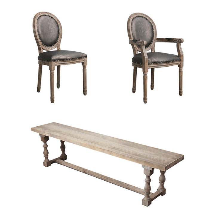 Ensemble de table à manger et chaises rectangulaires en bois massif vintage traditionnel pour 4/6 places 
