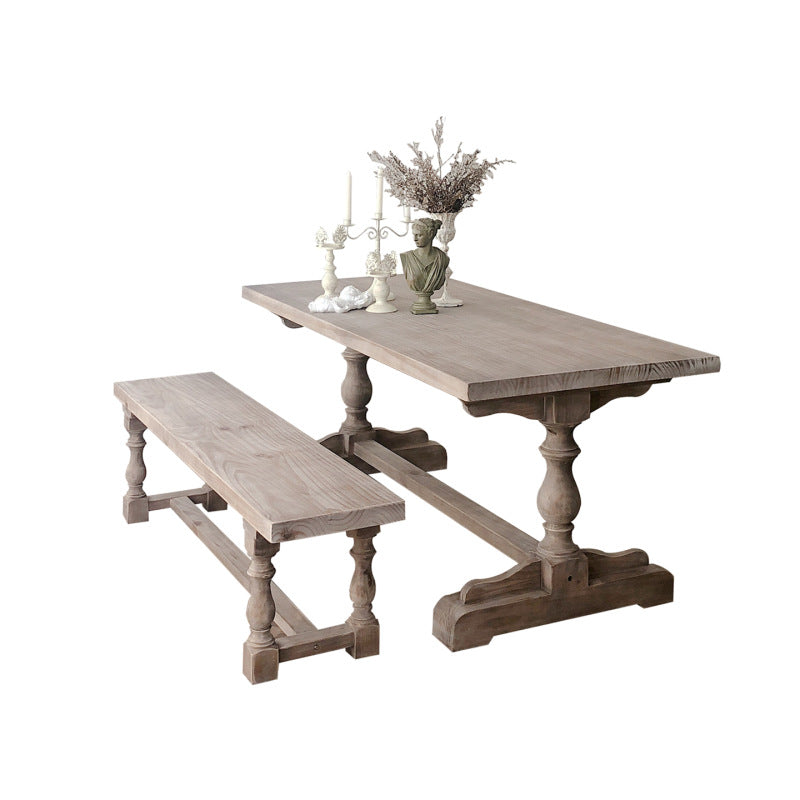 Ensemble de table à manger et chaises rectangulaires en bois massif vintage traditionnel pour 4/6 places 