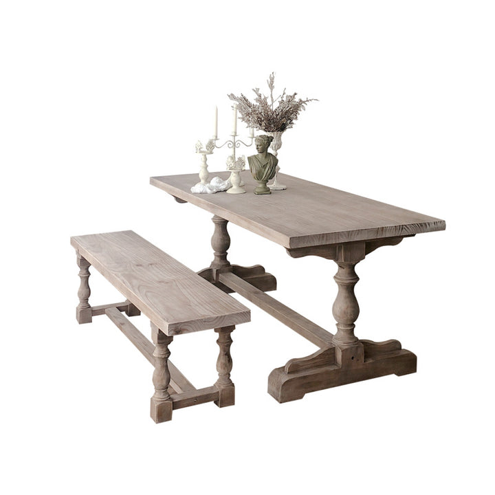 Ensemble de table à manger et chaises rectangulaires en bois massif vintage traditionnel pour 4/6 places 