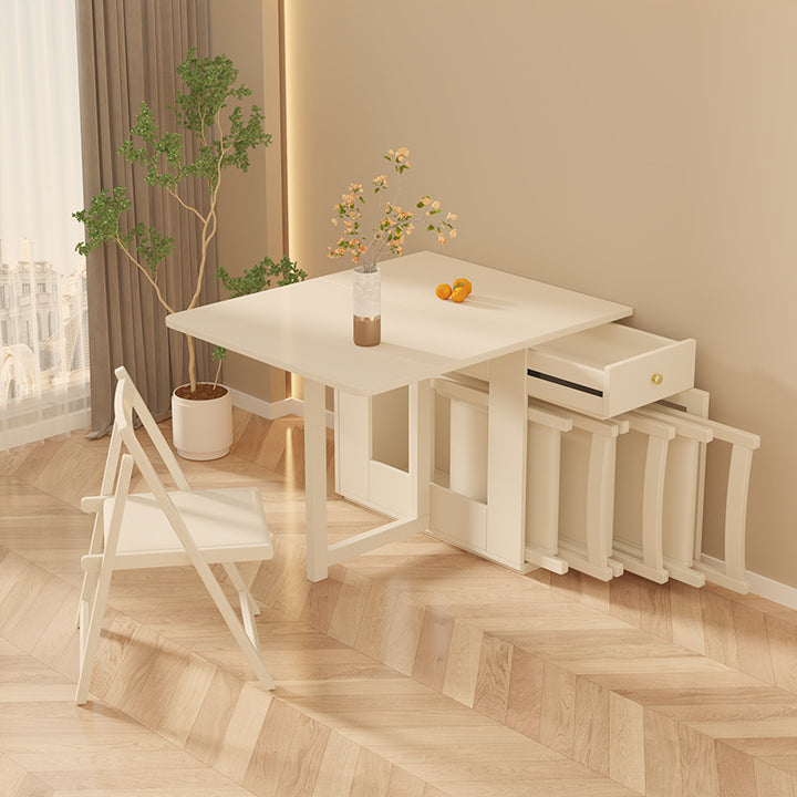 Traditional French Slab Wood Rectangular Foldable Movable Dining Table &amp; Chair Set For 2/3/4/6 Seats