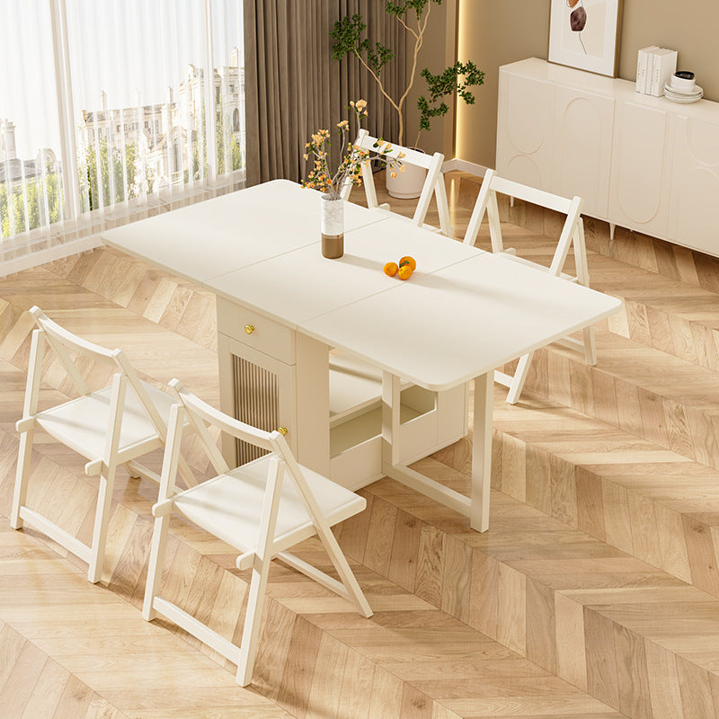 Traditional French Slab Wood Rectangular Foldable Movable Dining Table &amp; Chair Set For 2/3/4/6 Seats