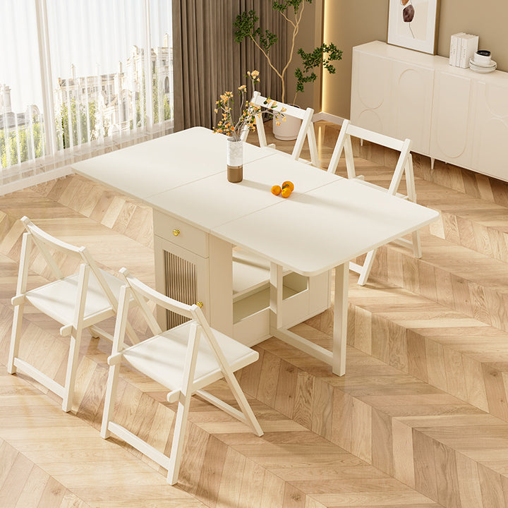 Traditional French Slab Wood Rectangular Foldable Movable Dining Table &amp; Chair Set For 2/3/4/6 Seats