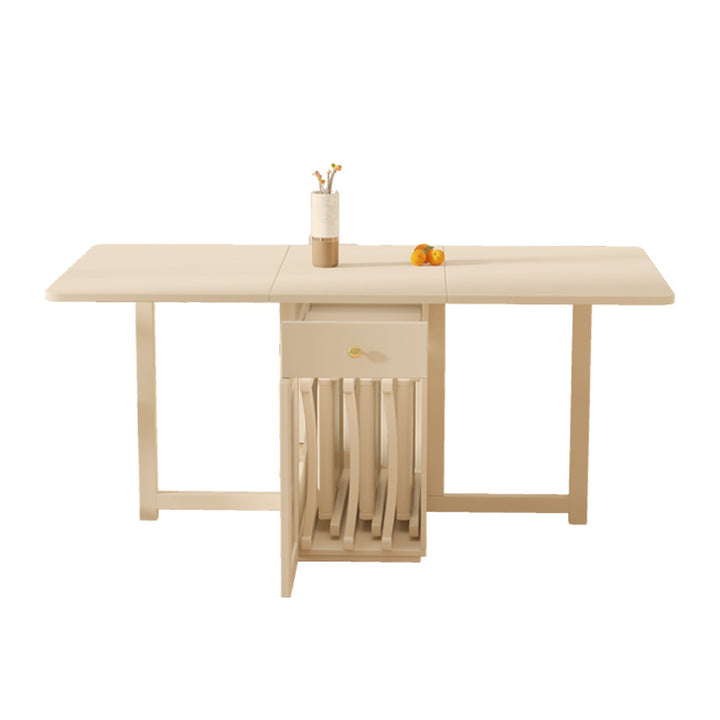 Traditional French Slab Wood Rectangular Foldable Movable Dining Table &amp; Chair Set For 2/3/4/6 Seats