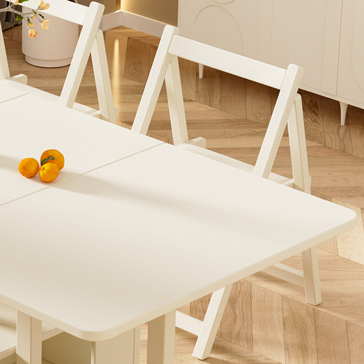 Traditional French Slab Wood Rectangular Foldable Movable Dining Table &amp; Chair Set For 2/3/4/6 Seats