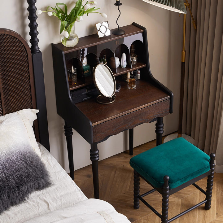 Vasques et tabouret de maquillage contemporains rétro en bois massif rectangulaires à colonnes romaines et arc pour chambre 