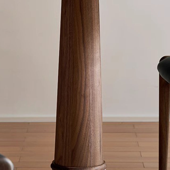 Ensemble de table à manger et chaises contemporaines rondes en noyer, cuir de selle et acier inoxydable pour 2/4/6/8 places 