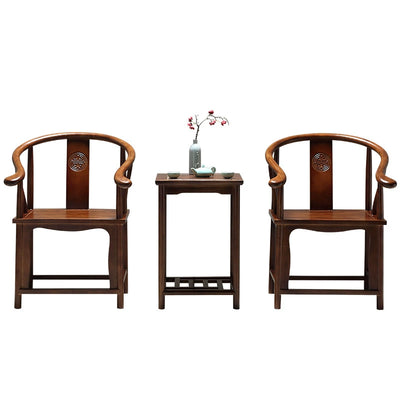 Traditional Chinese Solid Wood Square Carved Coffee Table & Chair Set For Living Room