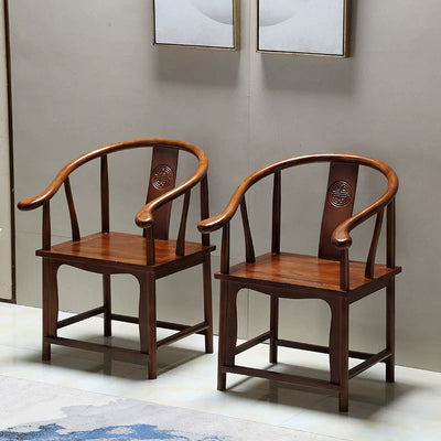 Traditional Chinese Solid Wood Square Carved Coffee Table & Chair Set For Living Room