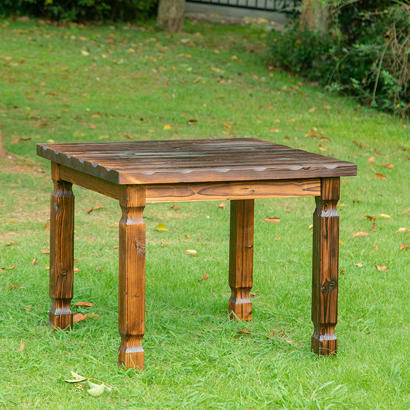 Conjunto de Mesa de Café y Taburete Cuadrado de Madera Maciza Retro Contemporánea para Patio Exterior 