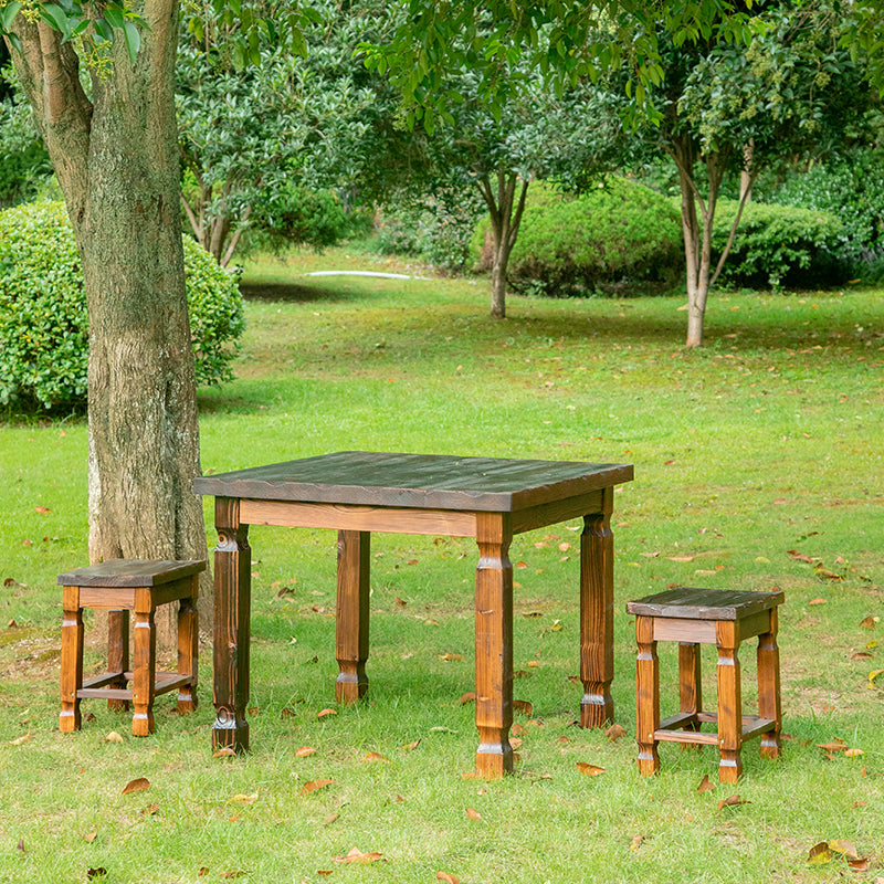 Conjunto de Mesa de Café y Taburete Cuadrado de Madera Maciza Retro Contemporánea para Patio Exterior 