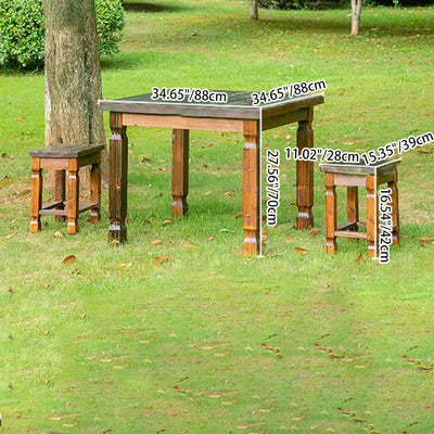 Conjunto de Mesa de Café y Taburete Cuadrado de Madera Maciza Retro Contemporánea para Patio Exterior 