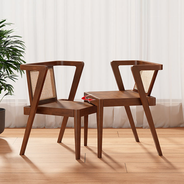 Traditional Japanese Weaving Rattan Rubber Wood Square Storage-Friendly Coffee Table &amp; Chair Set For Living Room