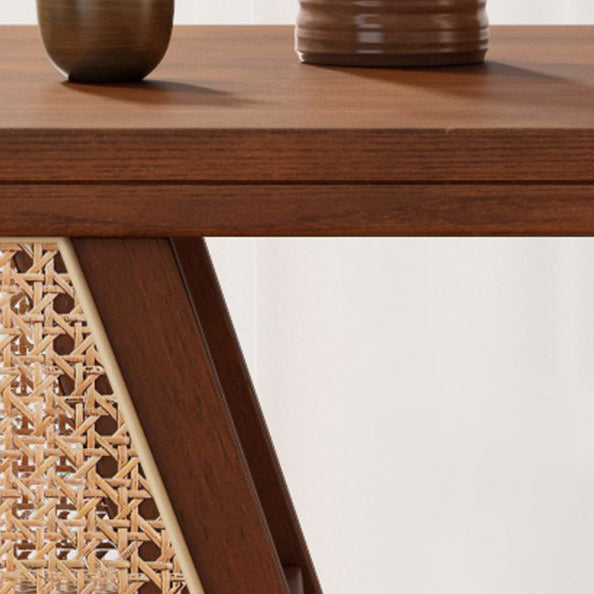 Traditional Japanese Weaving Rattan Rubber Wood Square Storage-Friendly Coffee Table &amp; Chair Set For Living Room
