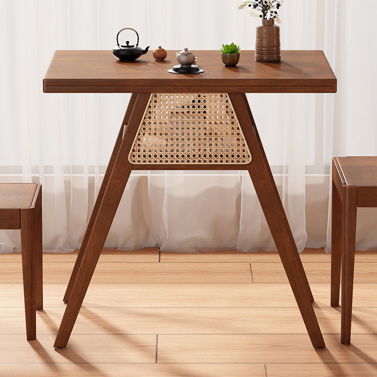 Traditional Japanese Weaving Rattan Rubber Wood Square Storage-Friendly Coffee Table &amp; Chair Set For Living Room