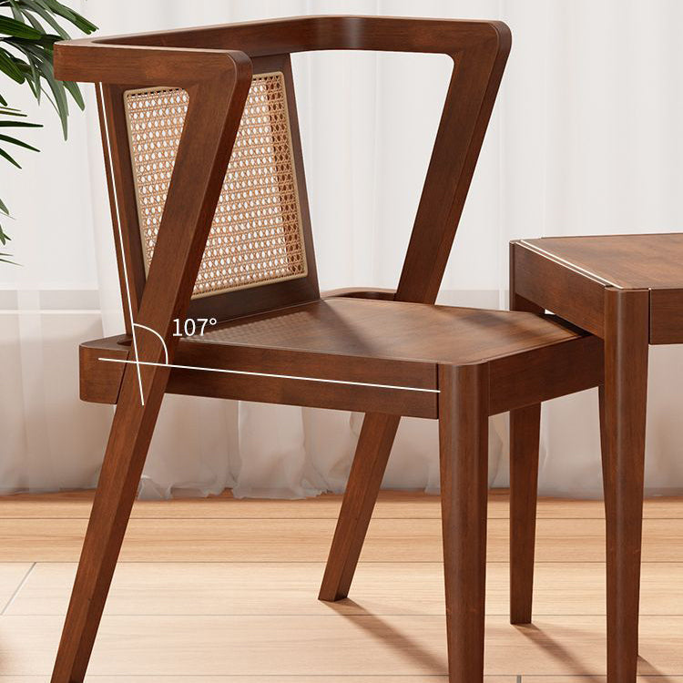 Traditional Japanese Weaving Rattan Rubber Wood Square Storage-Friendly Coffee Table &amp; Chair Set For Living Room