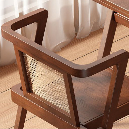 Traditional Japanese Weaving Rattan Rubber Wood Square Storage-Friendly Coffee Table &amp; Chair Set For Living Room
