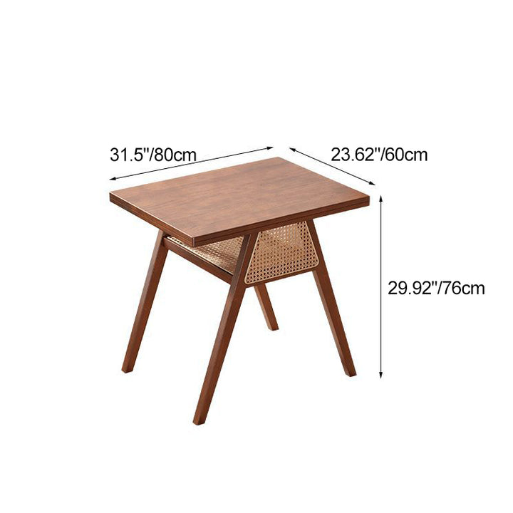 Traditional Japanese Weaving Rattan Rubber Wood Square Storage-Friendly Coffee Table &amp; Chair Set For Living Room