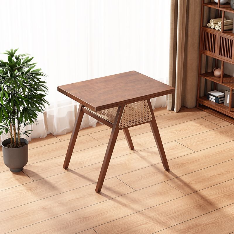 Traditional Japanese Weaving Rattan Rubber Wood Square Storage-Friendly Coffee Table &amp; Chair Set For Living Room