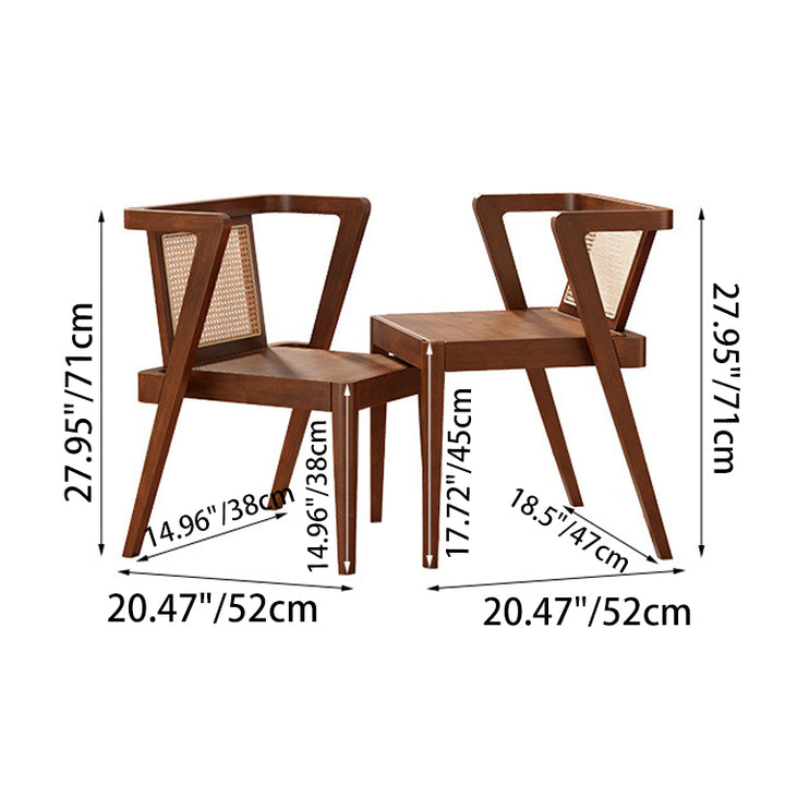 Traditional Japanese Weaving Rattan Rubber Wood Square Storage-Friendly Coffee Table &amp; Chair Set For Living Room