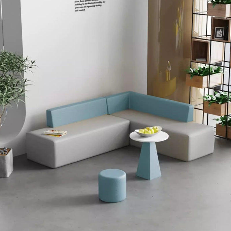 Contemporary Scandinavian Leather Wood Sponge Rectangular Square Round Coffee Table & Chair Set For Living Room