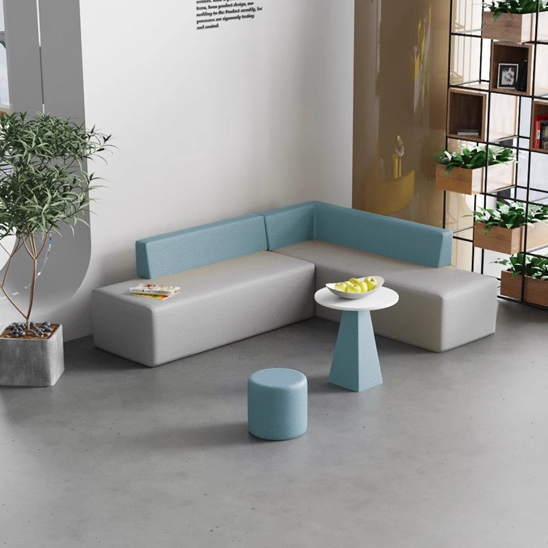 Zeitgenössisches skandinavisches Leder Holz Schwamm Rechteckiger Quadratischer Runder Couchtisch &amp; Stuhl Set für Wohnzimmer 