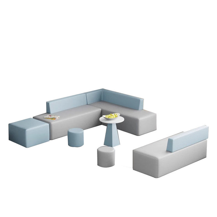 Zeitgenössisches skandinavisches Leder Holz Schwamm Rechteckiger Quadratischer Runder Couchtisch &amp; Stuhl Set für Wohnzimmer 