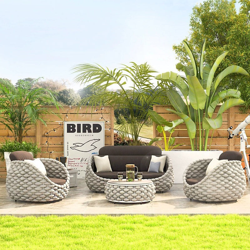 Contemporary Scandinavian Weaving Fabric Aluminum Alloy Round Arc Outdoor Coffee Table & Chair Set For Outdoor Patio
