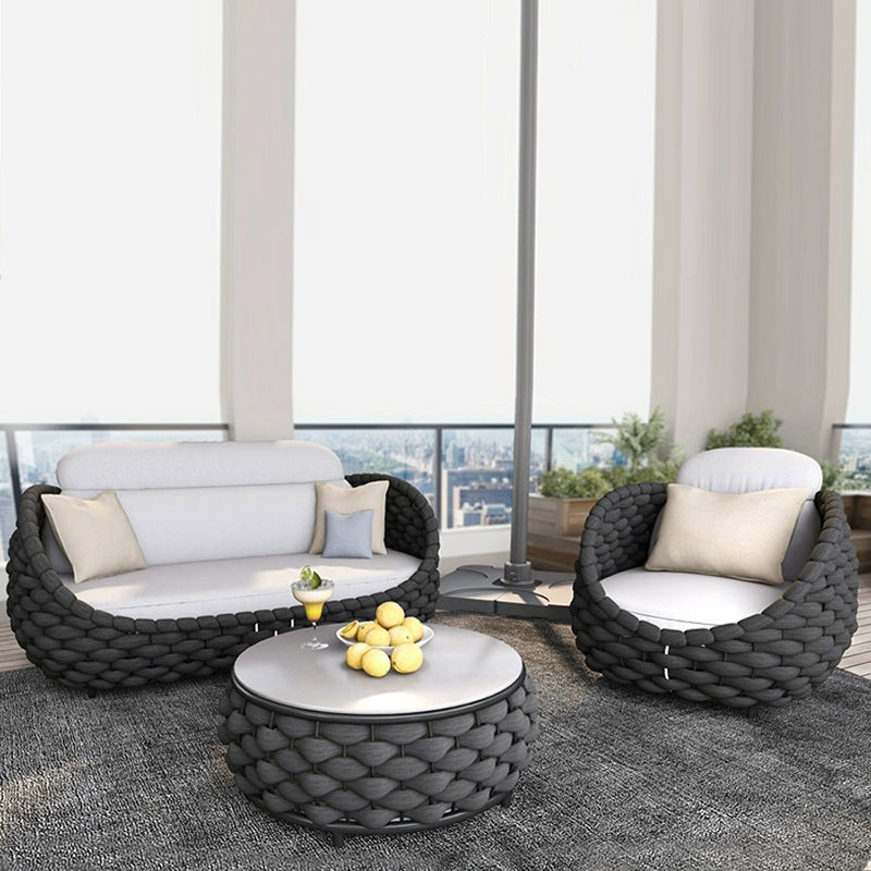 Contemporary Scandinavian Weaving Fabric Aluminum Alloy Round Arc Outdoor Coffee Table & Chair Set For Outdoor Patio