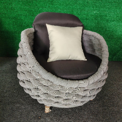 Contemporary Scandinavian Weaving Fabric Aluminum Alloy Round Arc Outdoor Coffee Table & Chair Set For Outdoor Patio