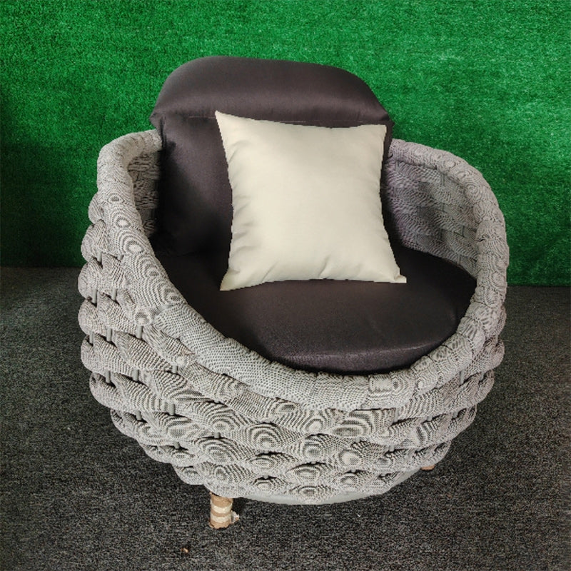 Contemporary Scandinavian Weaving Fabric Aluminum Alloy Round Arc Outdoor Coffee Table & Chair Set For Outdoor Patio