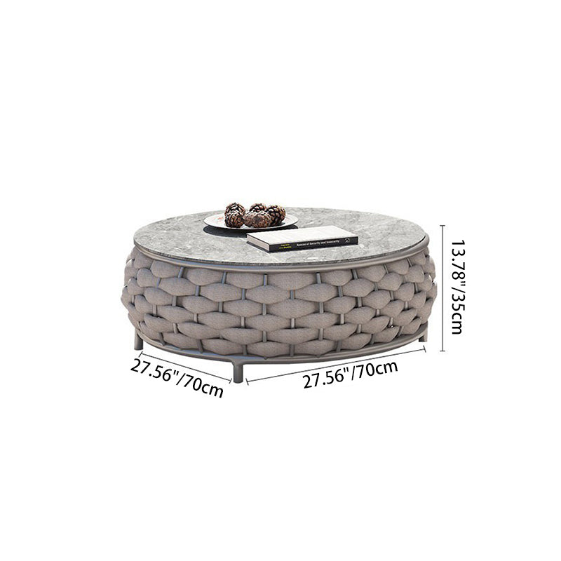 Contemporary Scandinavian Weaving Fabric Aluminum Alloy Round Arc Outdoor Coffee Table & Chair Set For Outdoor Patio