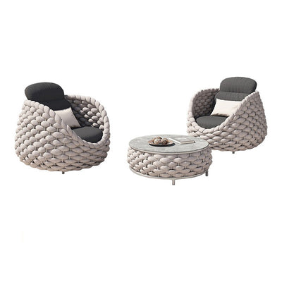 Contemporary Scandinavian Weaving Fabric Aluminum Alloy Round Arc Outdoor Coffee Table & Chair Set For Outdoor Patio