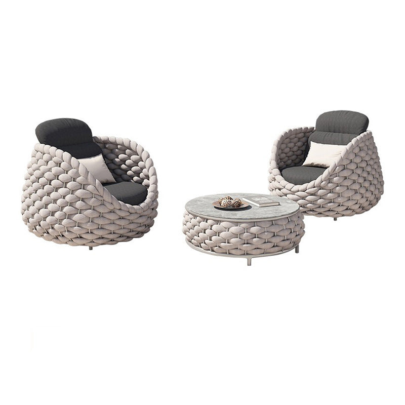 Contemporary Scandinavian Weaving Fabric Aluminum Alloy Round Arc Outdoor Coffee Table & Chair Set For Outdoor Patio