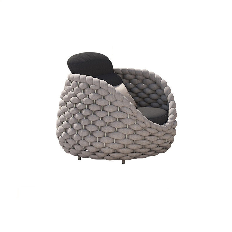Contemporary Scandinavian Weaving Fabric Aluminum Alloy Round Arc Outdoor Coffee Table & Chair Set For Outdoor Patio