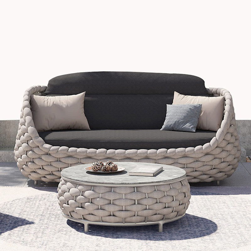 Contemporary Scandinavian Weaving Fabric Aluminum Alloy Round Arc Outdoor Coffee Table & Chair Set For Outdoor Patio