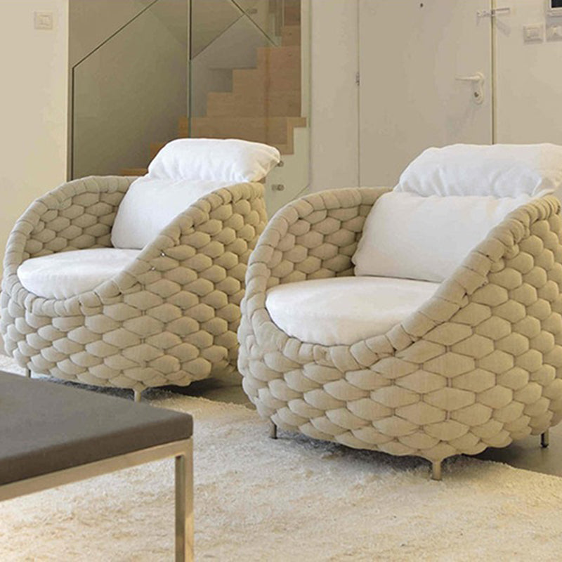 Contemporary Scandinavian Weaving Fabric Aluminum Alloy Round Arc Outdoor Coffee Table & Chair Set For Outdoor Patio