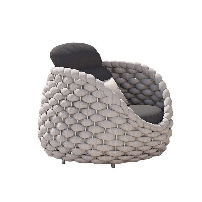 Contemporary Scandinavian Weaving Fabric Aluminum Alloy Round Arc Outdoor Coffee Table & Chair Set For Outdoor Patio
