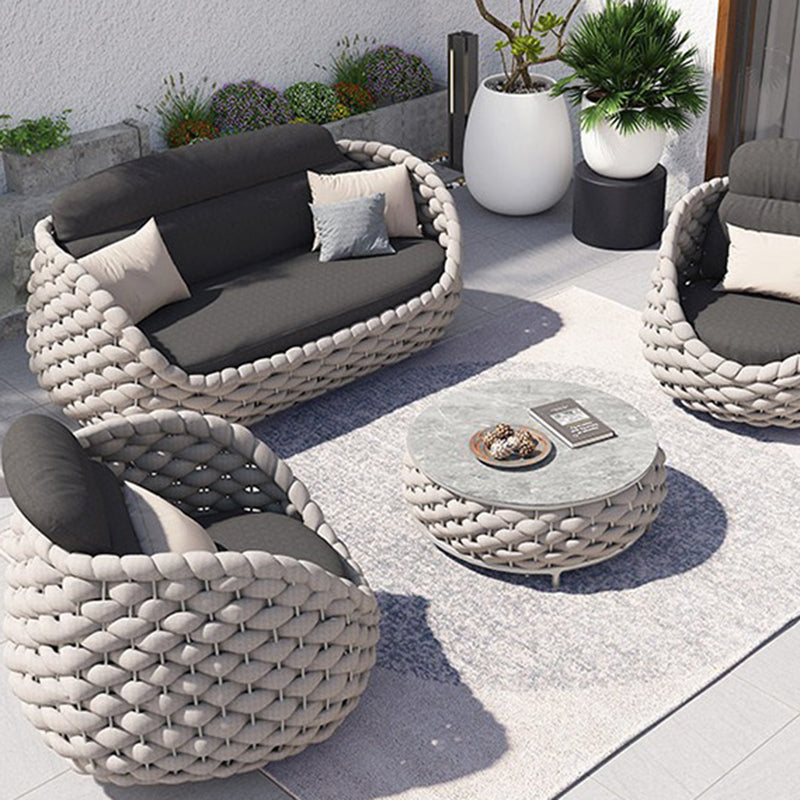 Contemporary Scandinavian Weaving Fabric Aluminum Alloy Round Arc Outdoor Coffee Table & Chair Set For Outdoor Patio