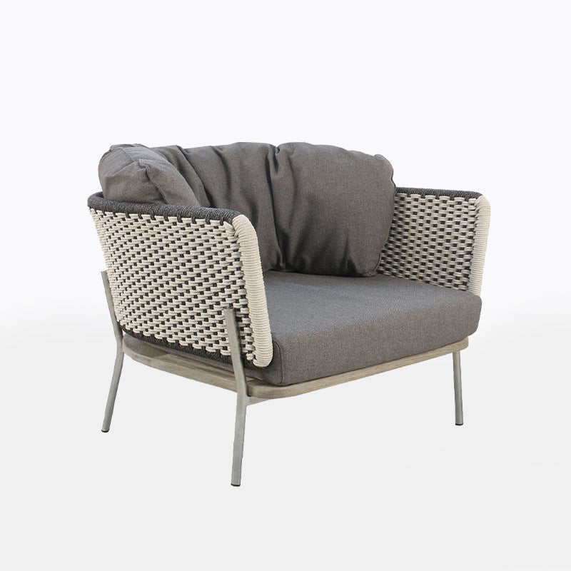 Contemporary Scandinavian Weaving Rope Fabric Aluminum Alloy Slab Square Outdoor Coffee Table & Chair Set For Outdoor Patio