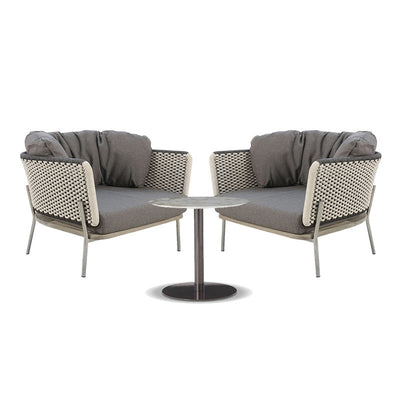 Contemporary Scandinavian Weaving Rope Fabric Aluminum Alloy Slab Square Outdoor Coffee Table & Chair Set For Outdoor Patio
