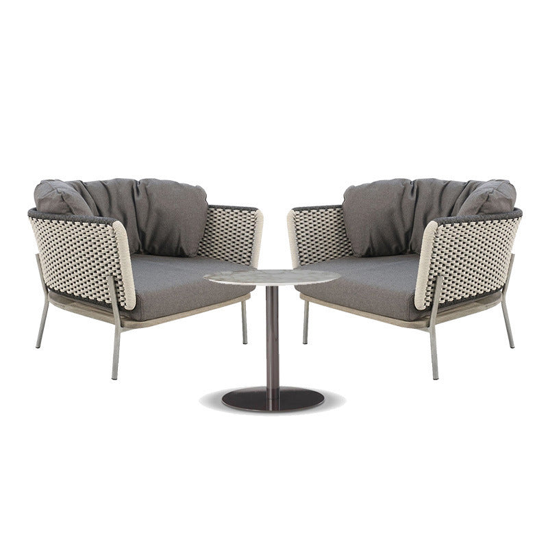 Contemporary Scandinavian Weaving Rope Fabric Aluminum Alloy Slab Square Outdoor Coffee Table & Chair Set For Outdoor Patio