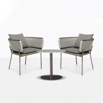 Contemporary Scandinavian Weaving Rope Fabric Aluminum Alloy Slab Square Outdoor Coffee Table & Chair Set For Outdoor Patio