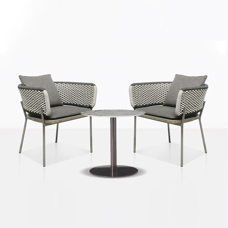Contemporary Scandinavian Weaving Rope Fabric Aluminum Alloy Slab Square Outdoor Coffee Table & Chair Set For Outdoor Patio