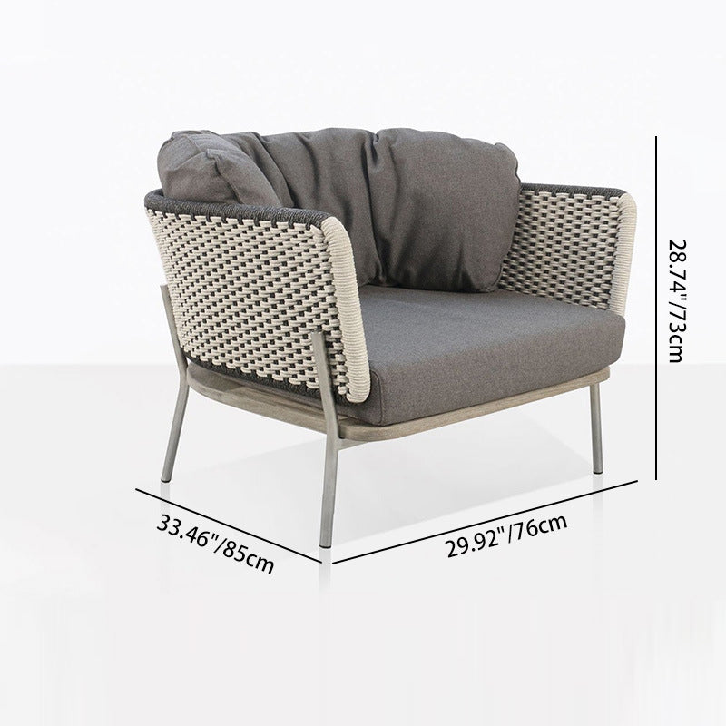 Contemporary Scandinavian Weaving Rope Fabric Aluminum Alloy Slab Square Outdoor Coffee Table & Chair Set For Outdoor Patio
