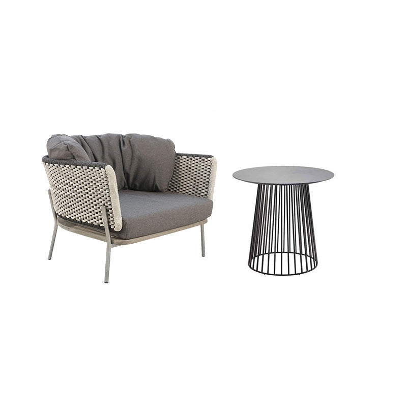 Contemporary Scandinavian Weaving Rope Fabric Aluminum Alloy Slab Square Outdoor Coffee Table & Chair Set For Outdoor Patio