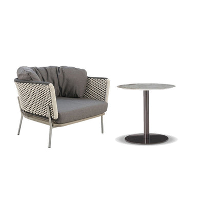 Contemporary Scandinavian Weaving Rope Fabric Aluminum Alloy Slab Square Outdoor Coffee Table & Chair Set For Outdoor Patio