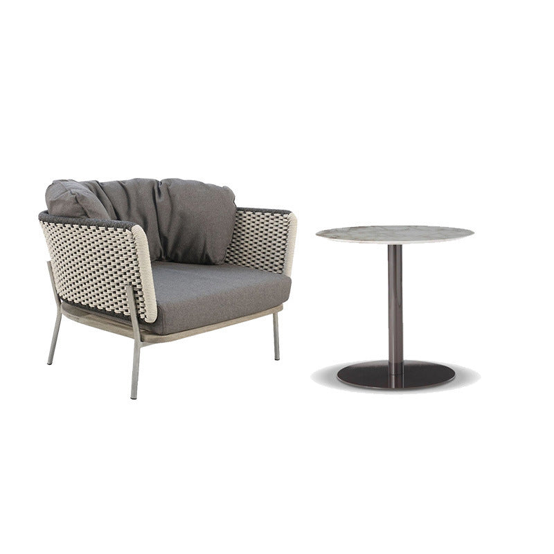 Contemporary Scandinavian Weaving Rope Fabric Aluminum Alloy Slab Square Outdoor Coffee Table & Chair Set For Outdoor Patio